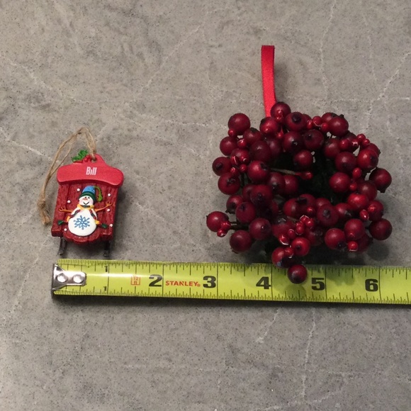 Christmas ornaments: one faux red berry wreath and one sled with the name “Bill” - Picture 3 of 3
